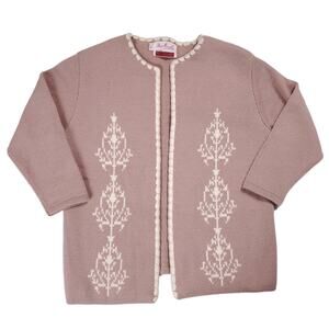 Vintage 1955 Miss Pernilla Granny Knit Embroidered OpenFront Cardigan Small 7/8